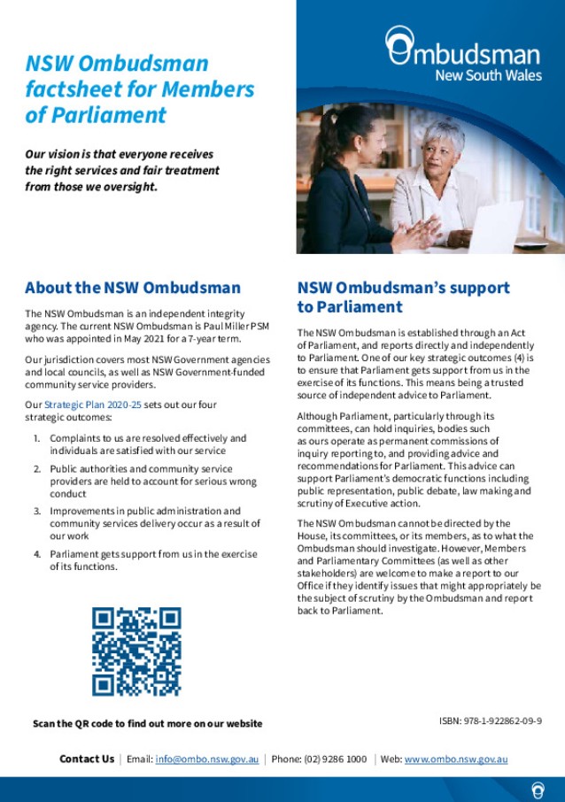 New South Wales Ombudsman fact sheet for Members of Parliament