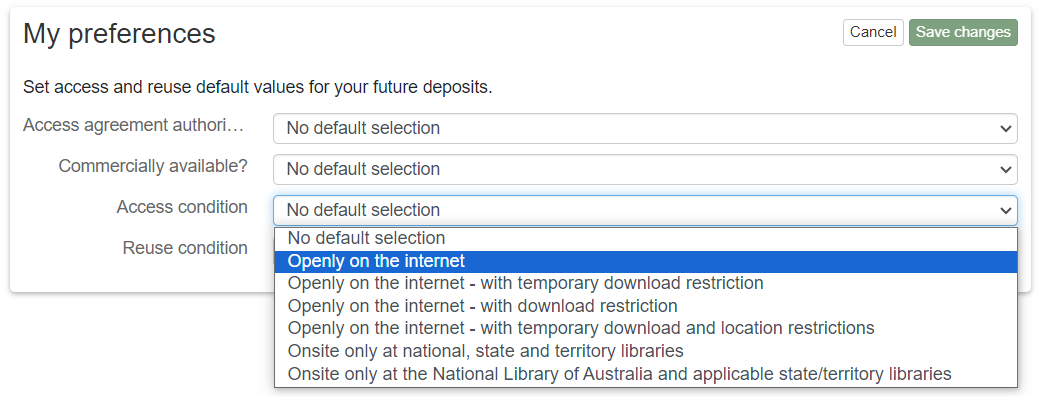 Access conditions preferences