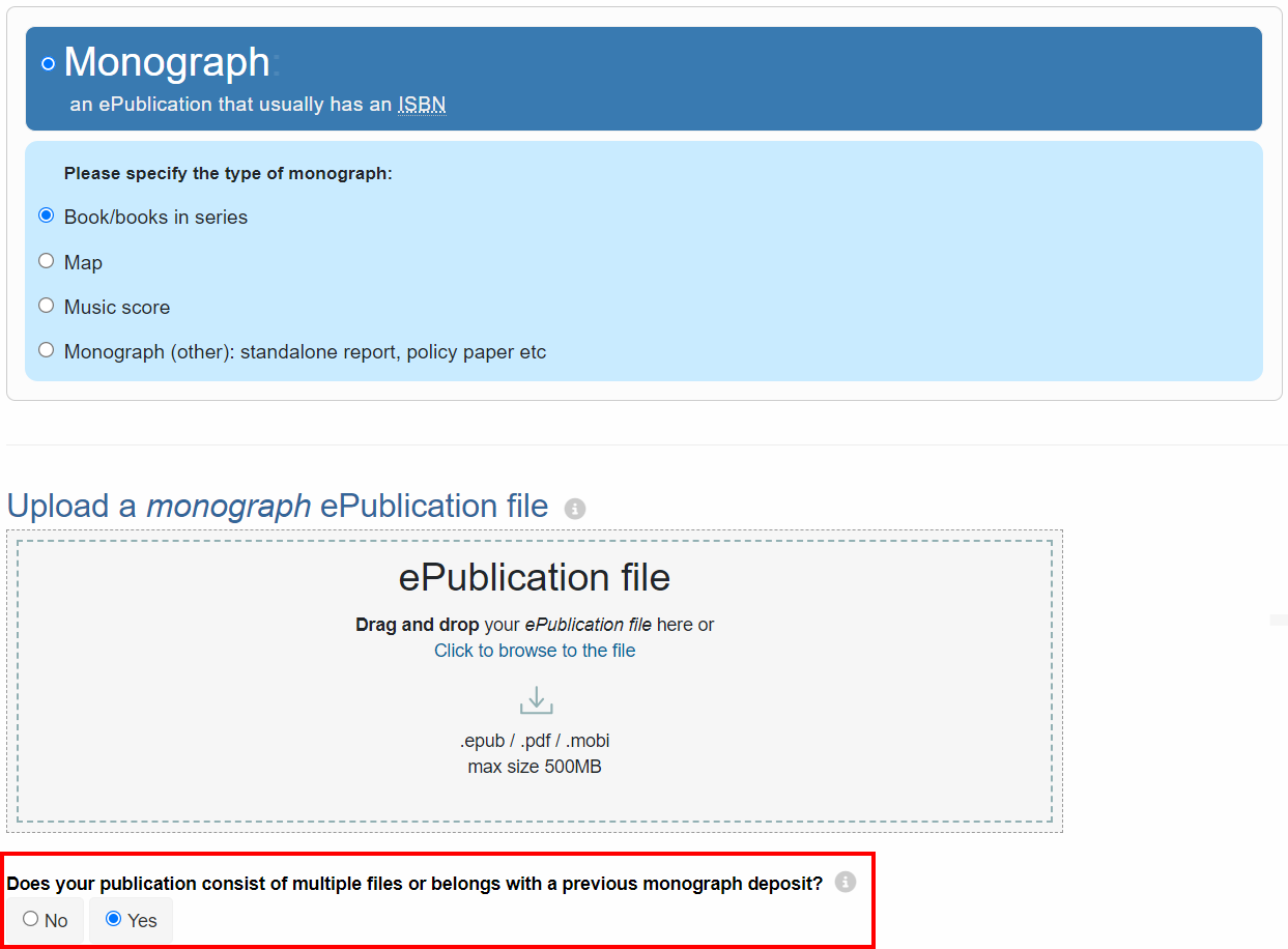 Monograph deposit options